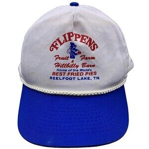 Vintage Flippens Fruit Farm Reelfoot Lake TN Snapback Rope Hat Cobra Caps White